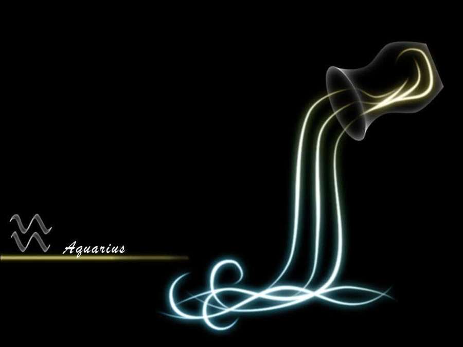 Glowing neon Aquarius zodiac symbol on black background — Aquarius Camus Wallpaper