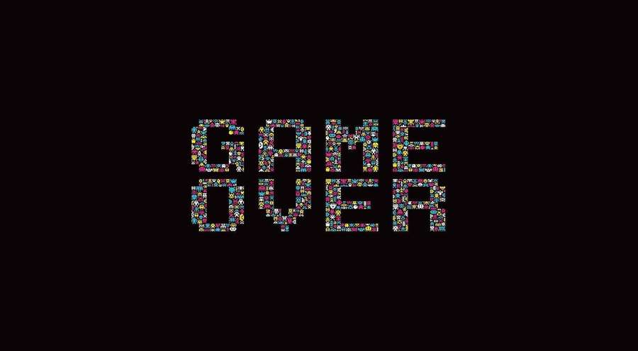 Game over text made of colorful pixelated game icons on black background — Arcade Background
