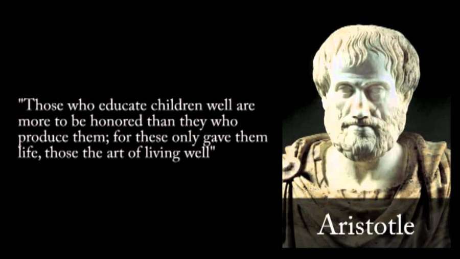 Marble bust of Aristotle with educational quote text on black background. — Aristotle Wallpaper