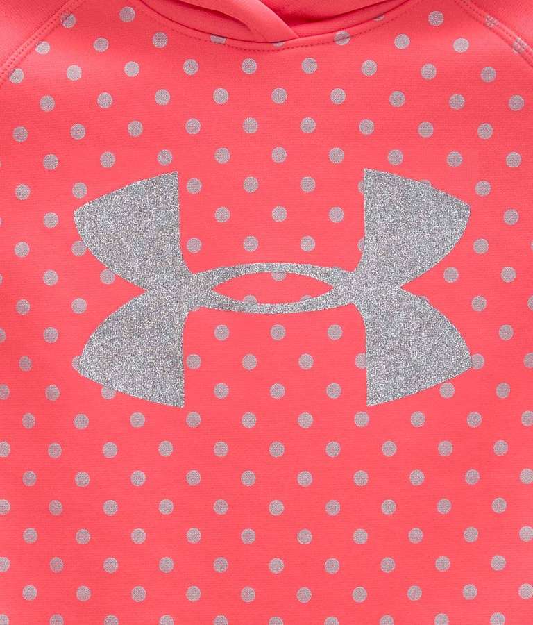 Hoodie anak merah muda koral dengan titik-titik glitter perak dan logo Under Armour. — Armour Wallpaper