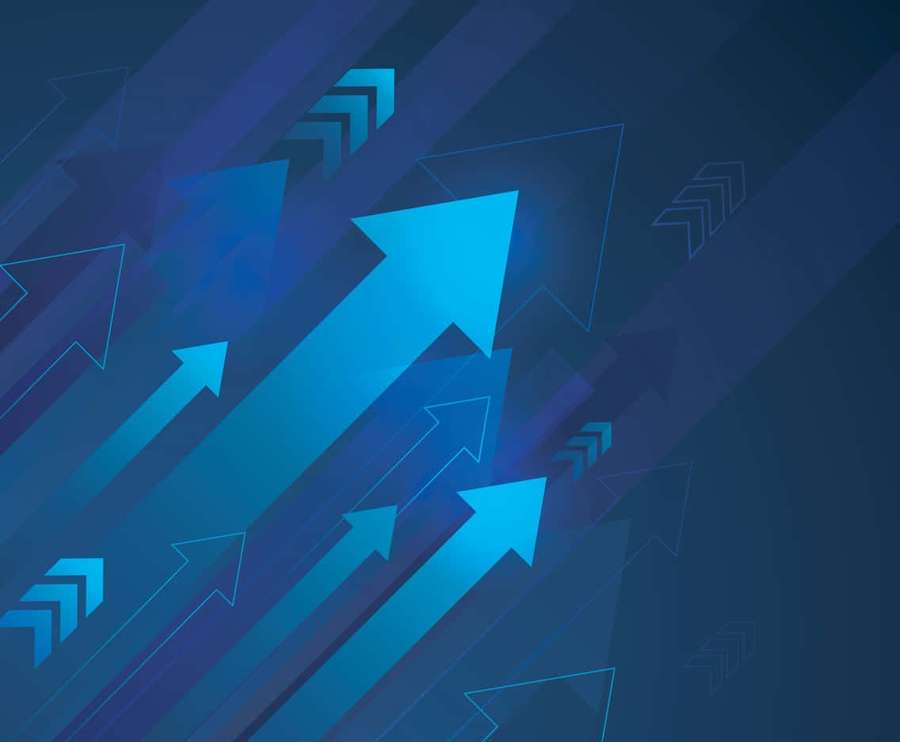Blue arrows pointing upward on a gradient background symbolizing growth and progress. — Arrow Background