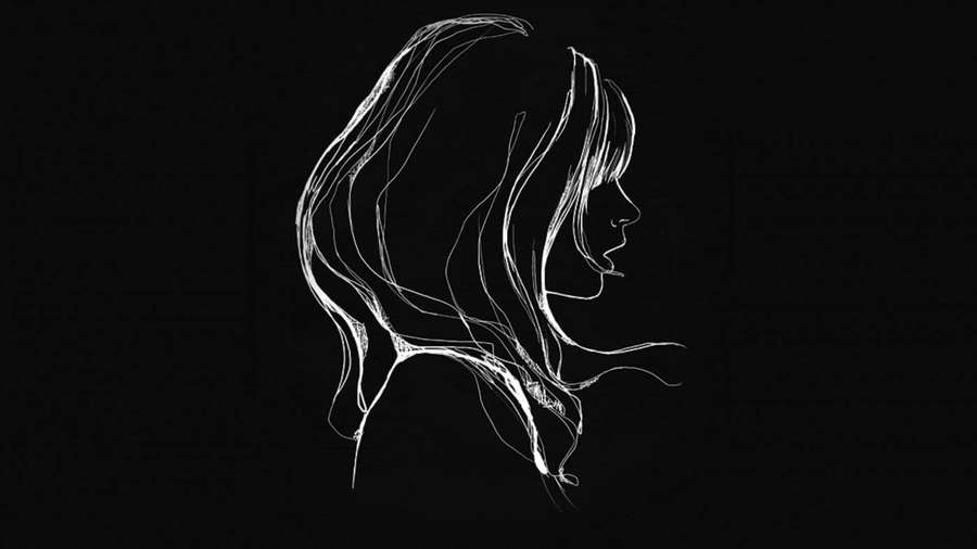 Silueta de arte lineal blanca del perfil de una mujer con cabello fluido sobre fondo negro. — Arte de línea Fondos de pantalla