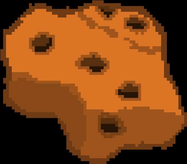 Pixelated chocolate chip cookie on black background — Asteroid PNG