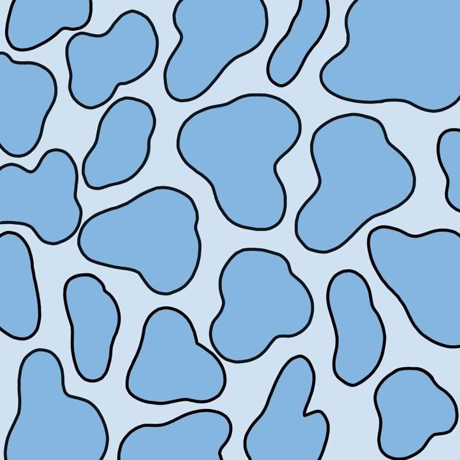 Blaue abstrakte Formen mit schwarzen Umrissen auf einem hellblauen Hintergrund. — Ästhetischer Kuh print Wallpaper