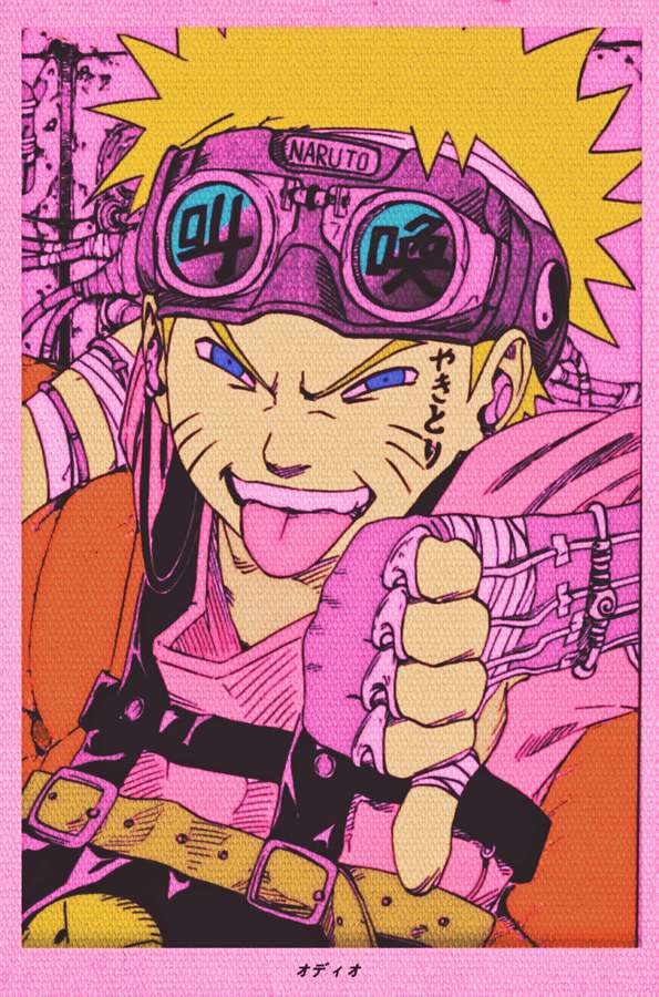 Anime-Charakter mit Schutzbrille und stacheligen Haaren, der die Zunge herausstreckt. — Ästhetisches Naruto Wallpaper