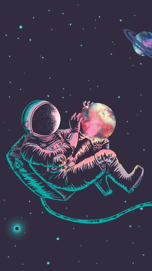 Astronaut vugger en fargerik planet i verdensrommets vidde. — Astronaut Aesthetic Bakgrunner