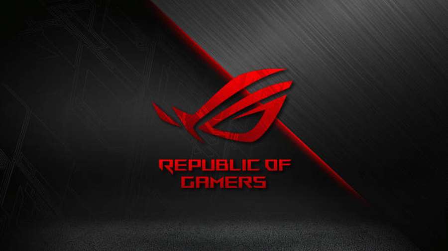 Republic of Gamers-logo i rødt på en mørk tekstureret baggrund — Asus Rog Logo Wallpapers