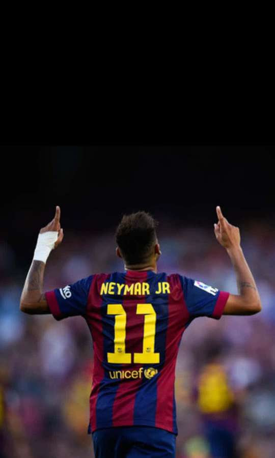O jogador de futebol Neymar Jr. comemora com ambas as mãos apontando para cima. — Atlético Papéis de Parede