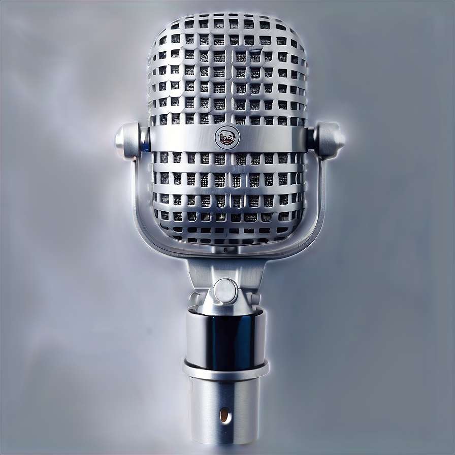 Close-up of a vintage silver studio microphone with grid pattern. — Audio PNG