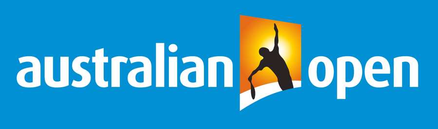 Tennis player silhouette hitting a ball against a sunburst with 'Australian Open' text. — Australian open Wallpaper