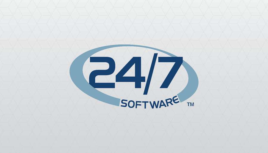 Blue 247 Software logo on a light gray hexagonal background. — Available Wallpaper
