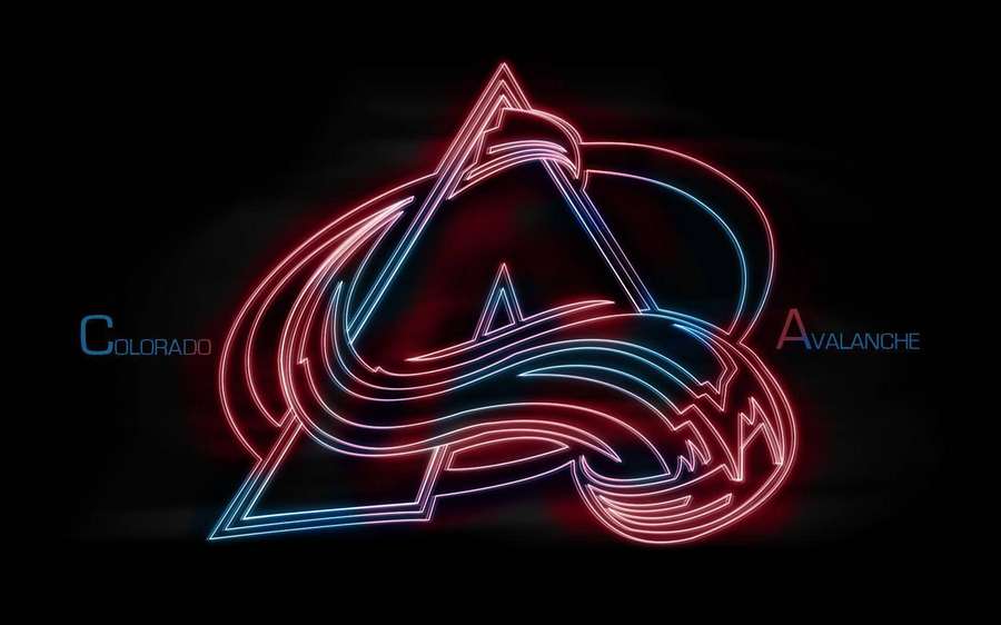 Logotipo de neón de Colorado Avalanche brillando en rojo y azul sobre fondo negro — Avalancha Fondos de pantalla