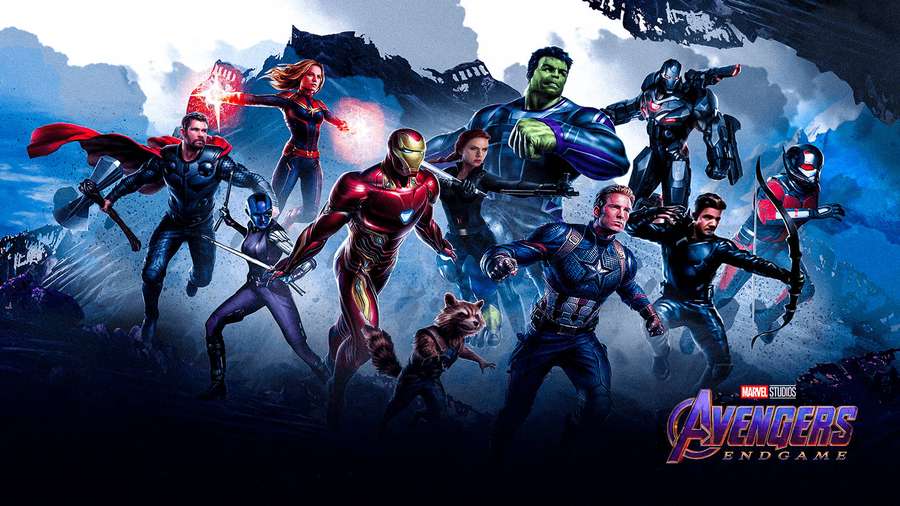Marvel Avengers Endgame superhero team posing heroically in a stormy mountain scene. — Avengers Ps4 Game Wallpaper