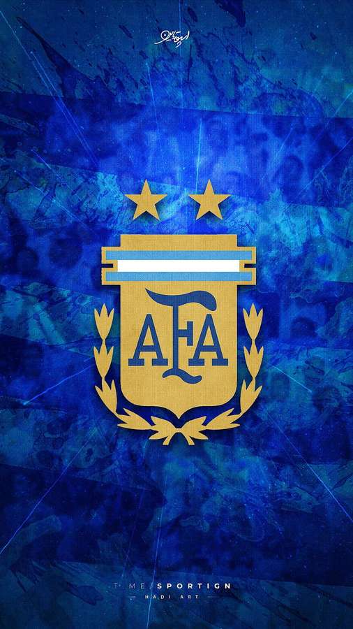 Escudo de la selección argentina de fútbol sobre fondo azul texturizado con estrellas doradas y corona de laurel. — Azul Fondos de pantalla