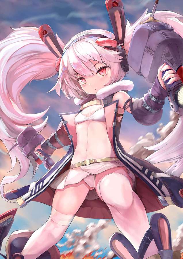 Anime girl with pink hair and bunny ears holding a large mechanical weapon. — Azur Lane Enterprise Wallpaper