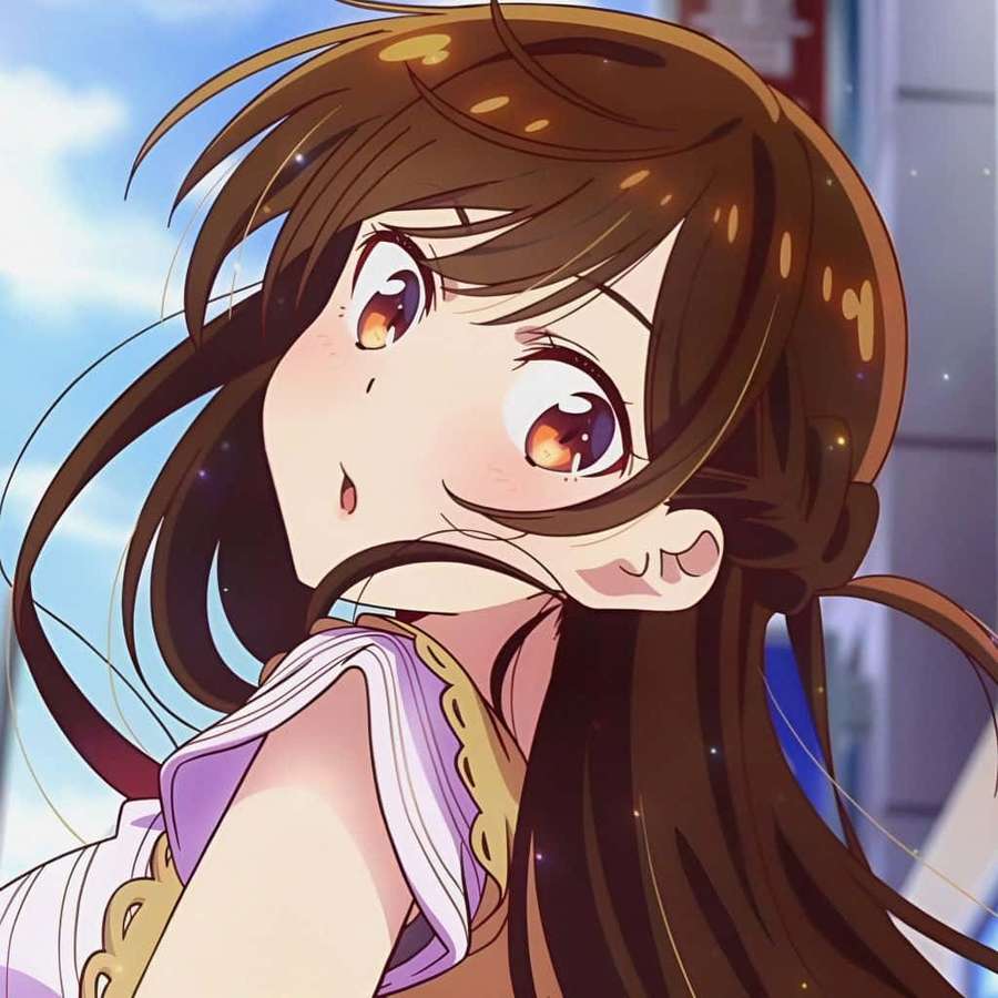 Anime girl with brown hair and bright eyes smiling up at the sky. — Azusa Mukami Wallpaper