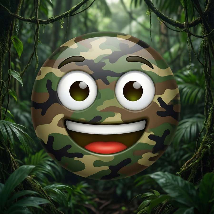 A camo B emoji hiding in a jungle environment. — B Emoji Wallpaper