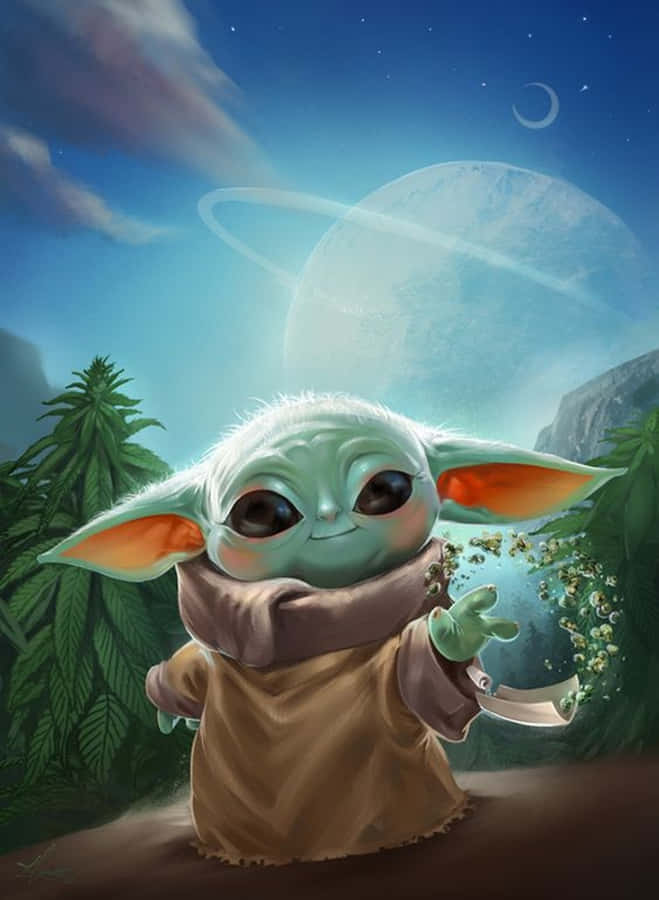 Baby Yoda Cartoon Background Wallpaper