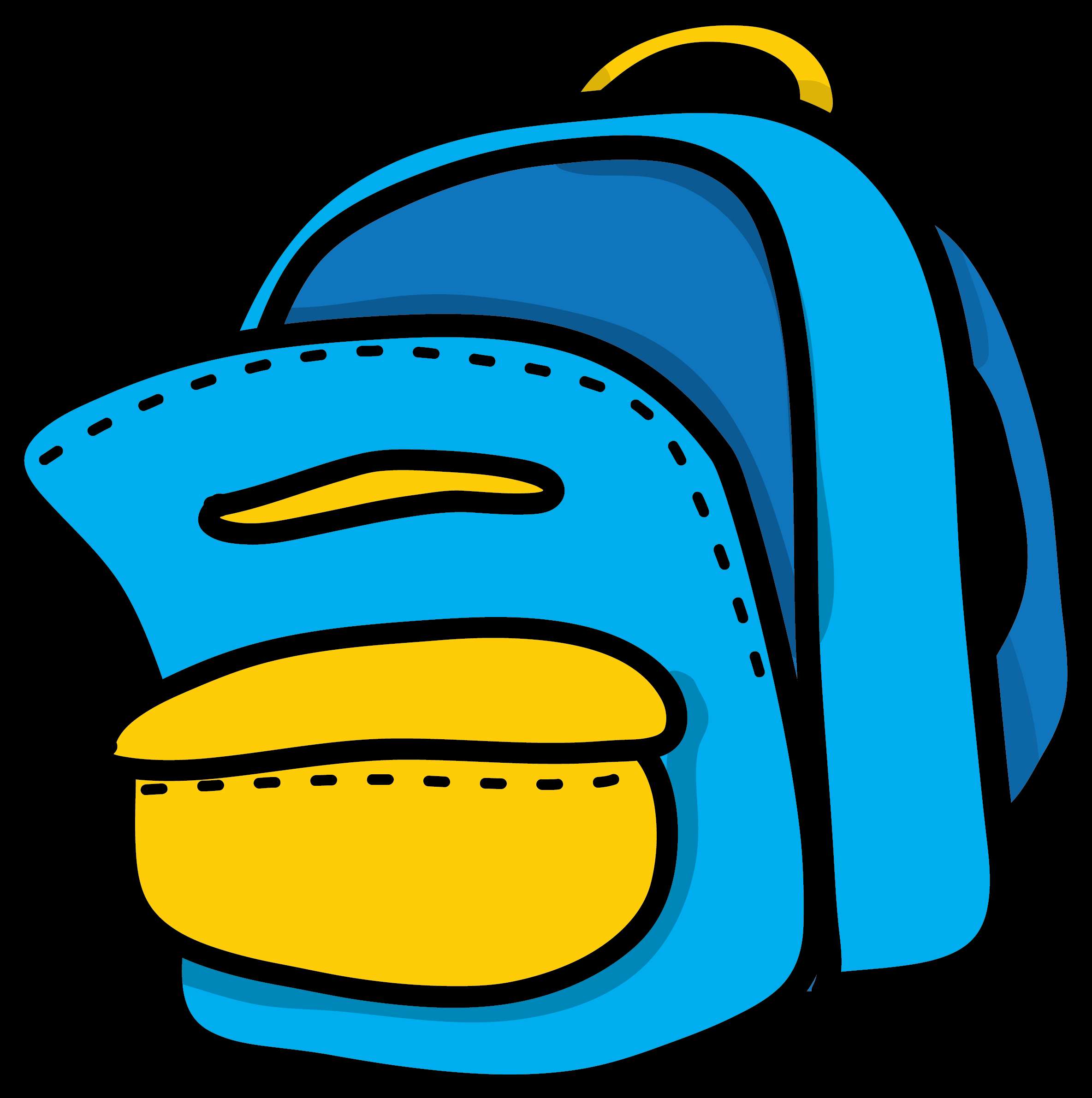 Blue cartoon backpack with yellow front pocket and handle — Backpack PNG
