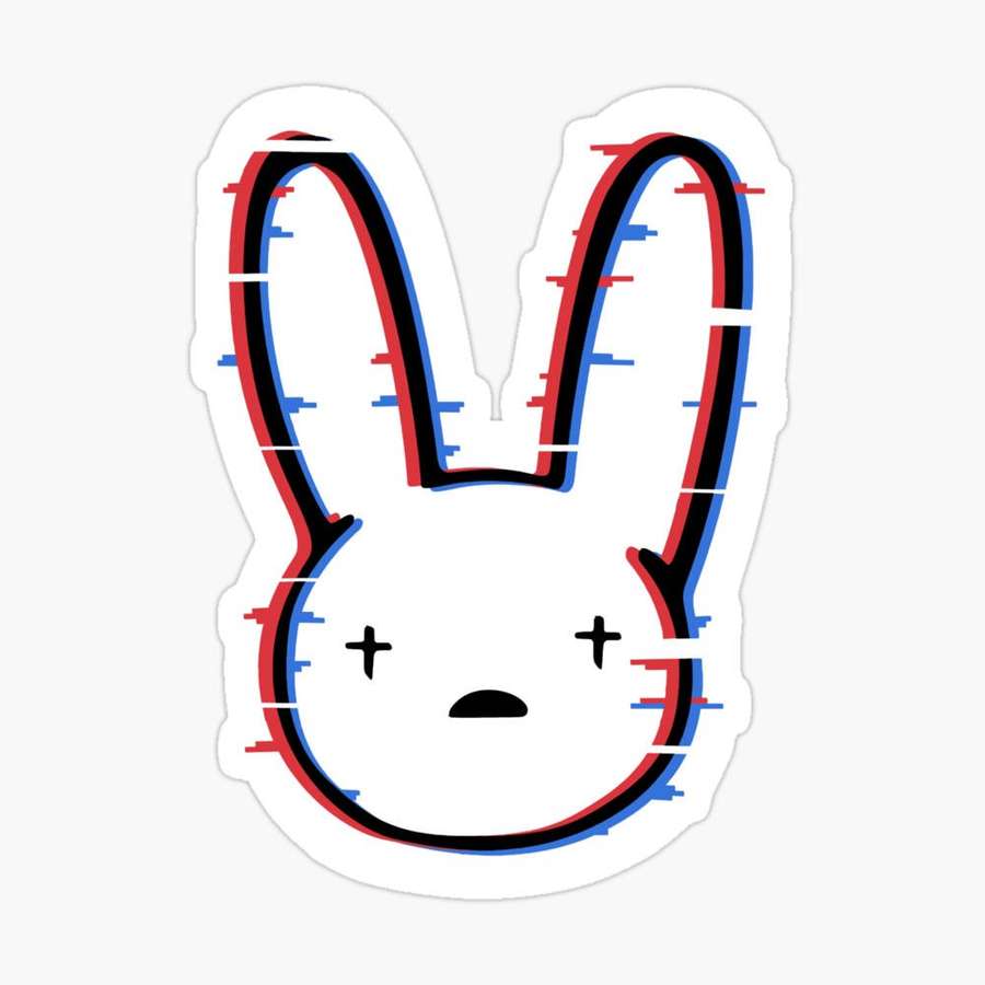 A stylized bunny with glitch effects and cross eyes. — Bad Bunny Logo Wallpaper