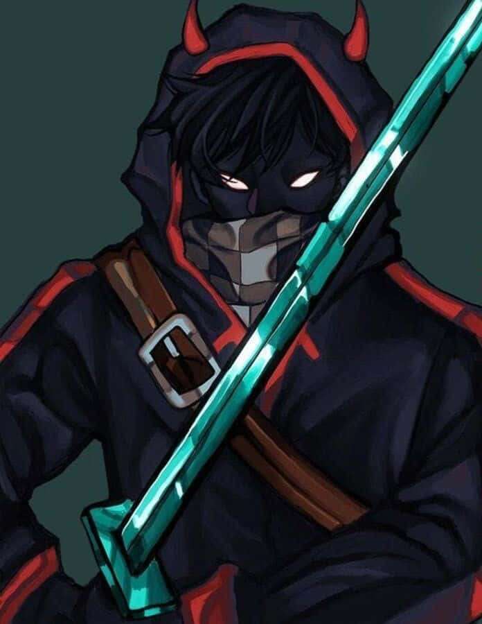 Anime character with horns and glowing eyes holding a glowing sword. — Badboyhalo Wallpaper