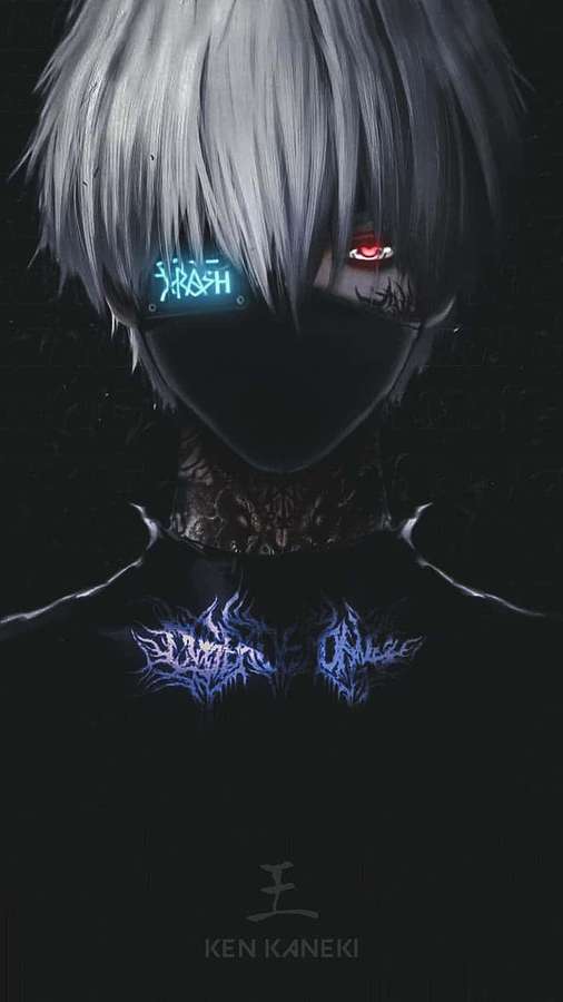 Personaje de anime Ken Kaneki con ojos brillantes y texto en la cara. — Baddie Rojo Fondos de pantalla