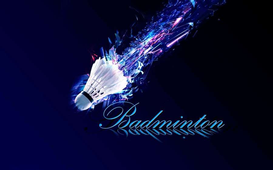 Badminton-Federball explodiert mit Neonenergie und glühender Schrift. — Badminton Bilder