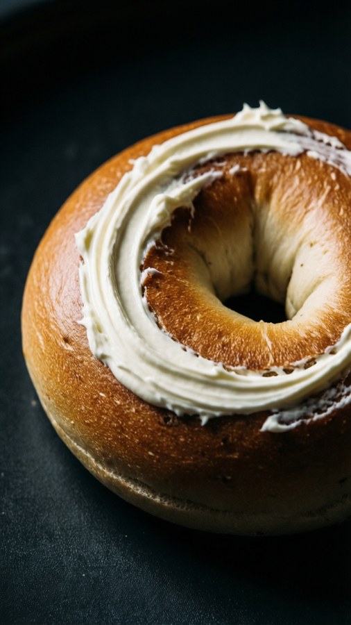 An abstract close-up of a bagel with a cream cheese swirl — Bagel Wallpaper
