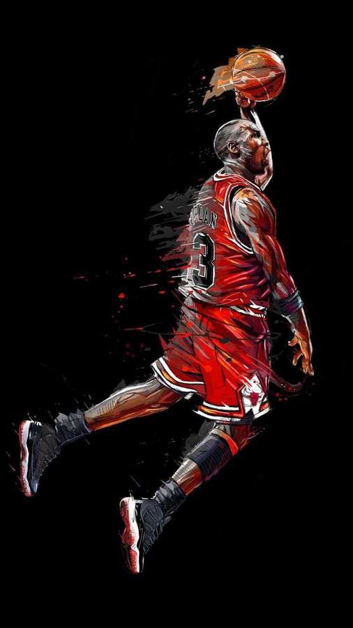 Michael Jordan con camiseta roja clavando baloncesto con desenfoque de movimiento sobre fondo negro. — Baloncesto Fondos de pantalla