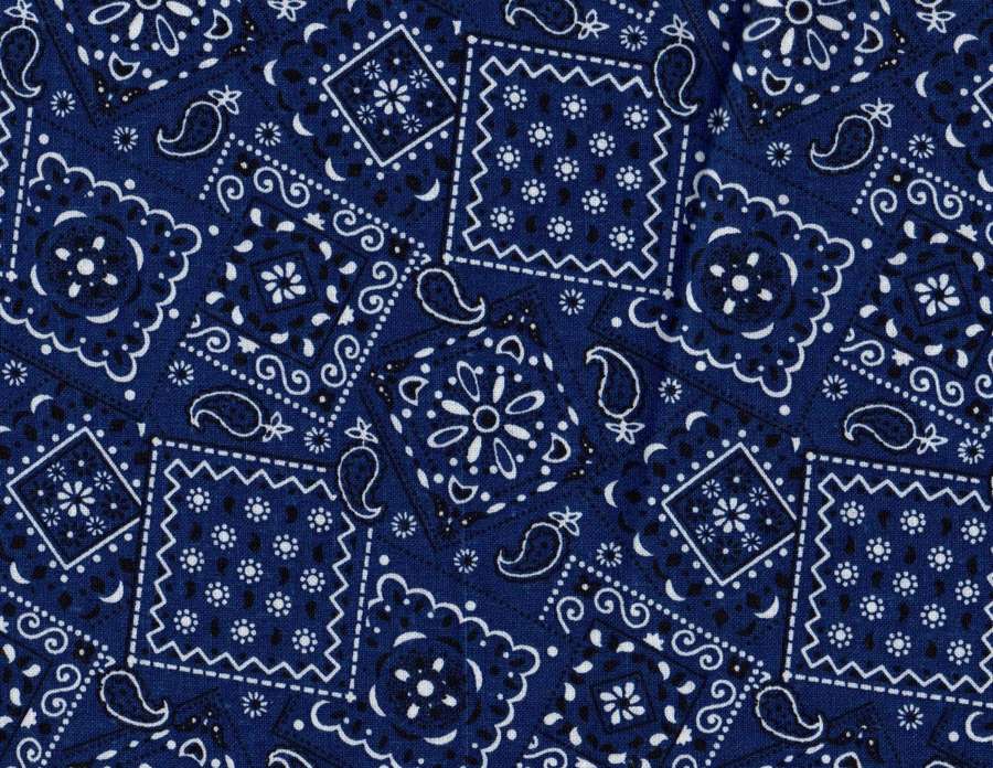 Tela azul marino con patrones blancos de paisley y florales en bloques repetidos. — Bandana Fondos de pantalla