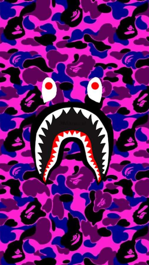 Shark head logo on colorful camouflage background — Bape Background