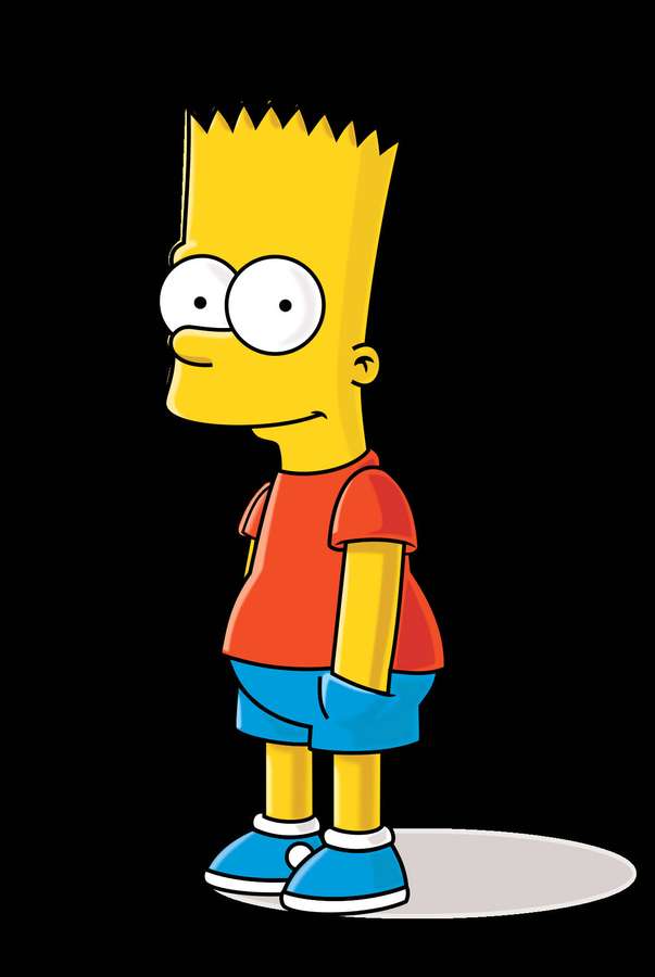 Bart Simpson Cartoonfigur in rotem Hemd, blauen Shorts und blauen Schuhen seitlich stehend. — Bart Simpson Bilder