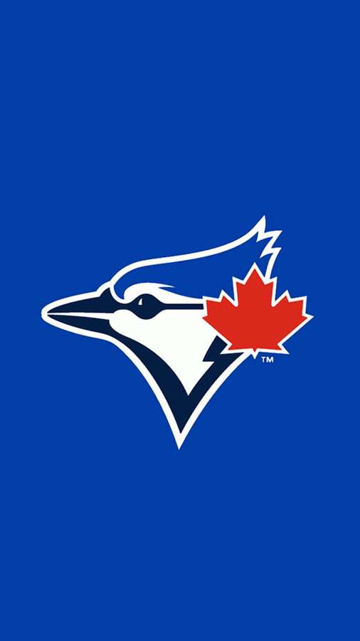 Blue Jay Baseballteam-Logo mit rotem Ahornblatt auf blauem Hintergrund — Baseball Bilder