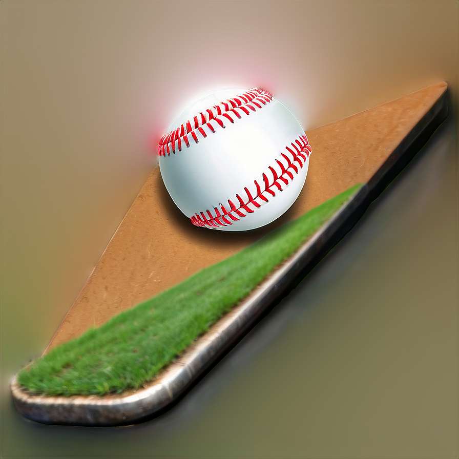 Baseball on home plate with grass trim glowing softly — Baseball PNG