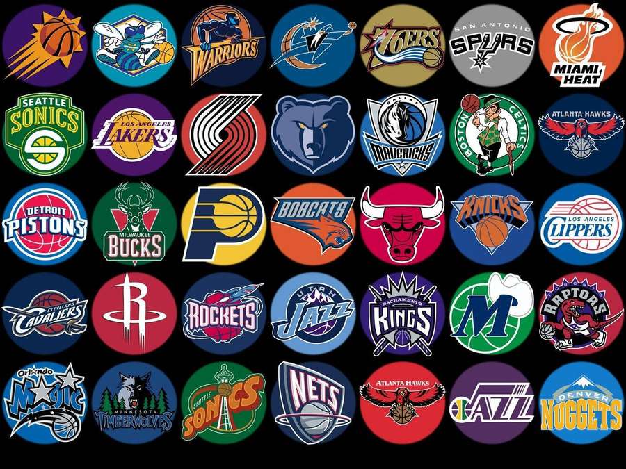 Collection of NBA team logos displayed in a grid pattern. — Basketball Teams Wallpaper