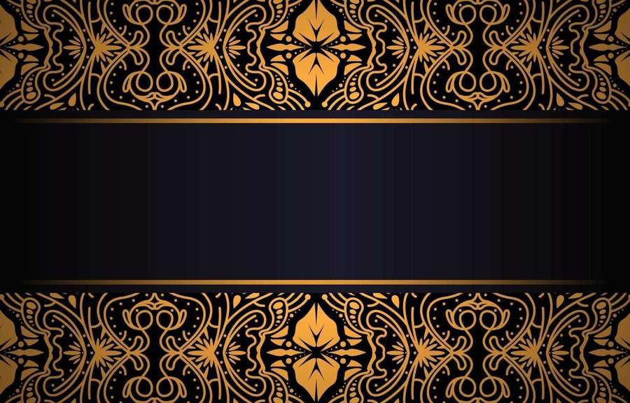 Luxurious golden ornamental borders on a dark navy background. — Batik Background