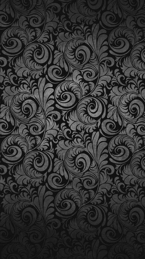 Schwarz-graues ornamentiertes Damast-Tapet mit wirbelnden Blumenmustern. — Batik Hintergrundbild