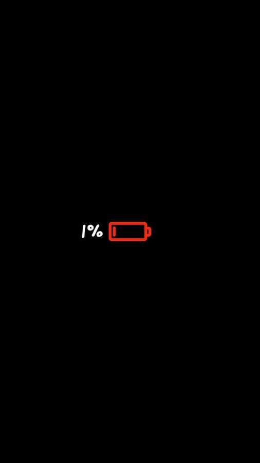Ein rotes Batteriesymbol bei 1% auf schwarzem Hintergrund. — Batterie Wallpaper