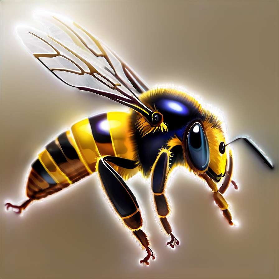 A glowing honeybee with translucent wings and metallic blue eyes. — Bee PNG