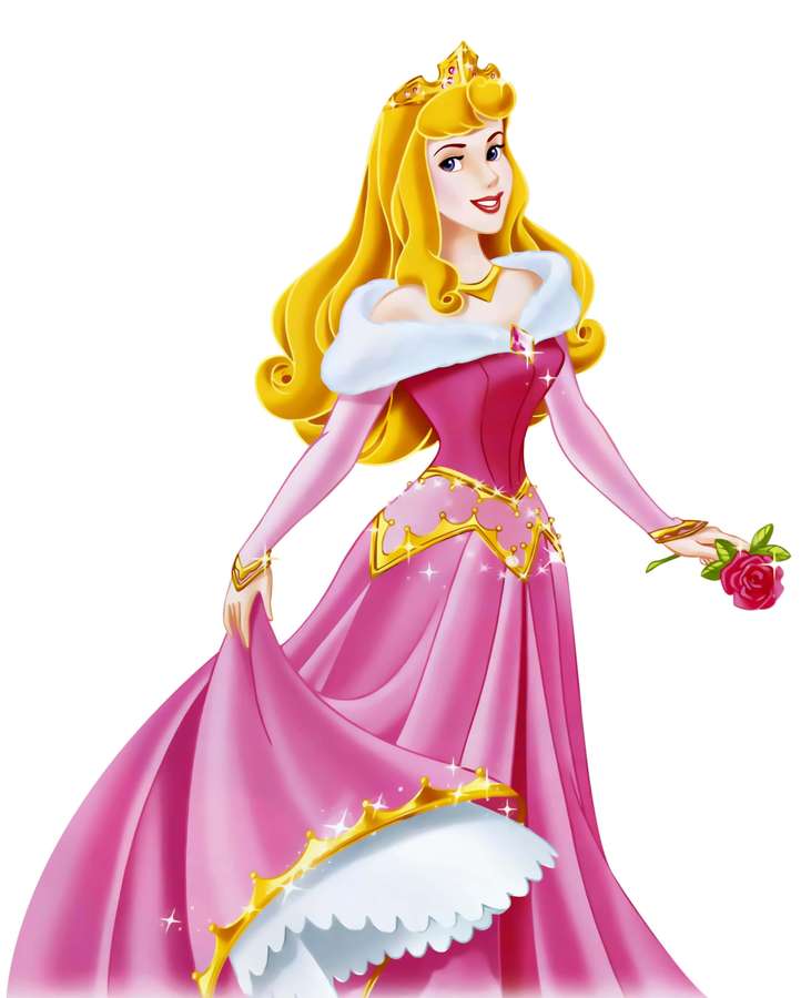 Princesa Aurora en vestido rosa sosteniendo una rosa roja — Bella durmiente Imágenes