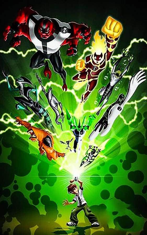 Junge beschwört leuchtende Alien-Superhelden mit grünem Energieausbruch. — Ben 10 Bilder