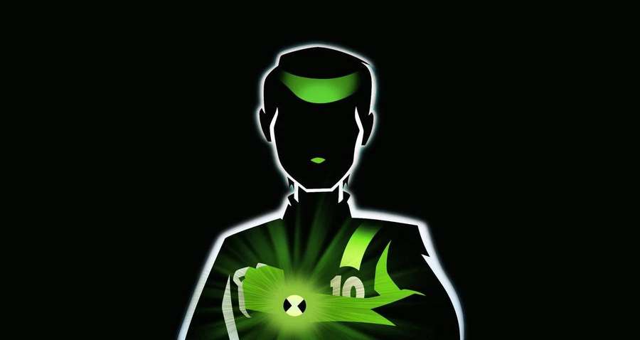 Silhueta de super-herói verde brilhante com emblema e número dez no peito. — Ben 10 Omnitrix Papéis de Parede