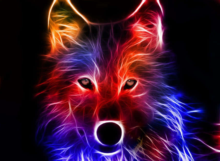 Neon glowing wolf with red and blue fur against black background — Best Cool Background