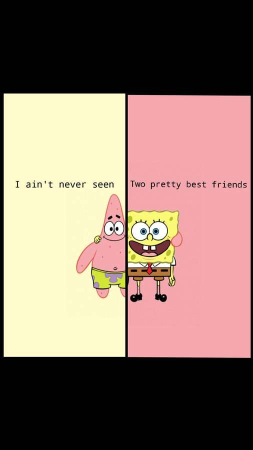 SpongeBob und Patrick vertikal geteilt mit kontrastierendem Text auf Pastellhintergründen. — Beste Freunde Wallpaper