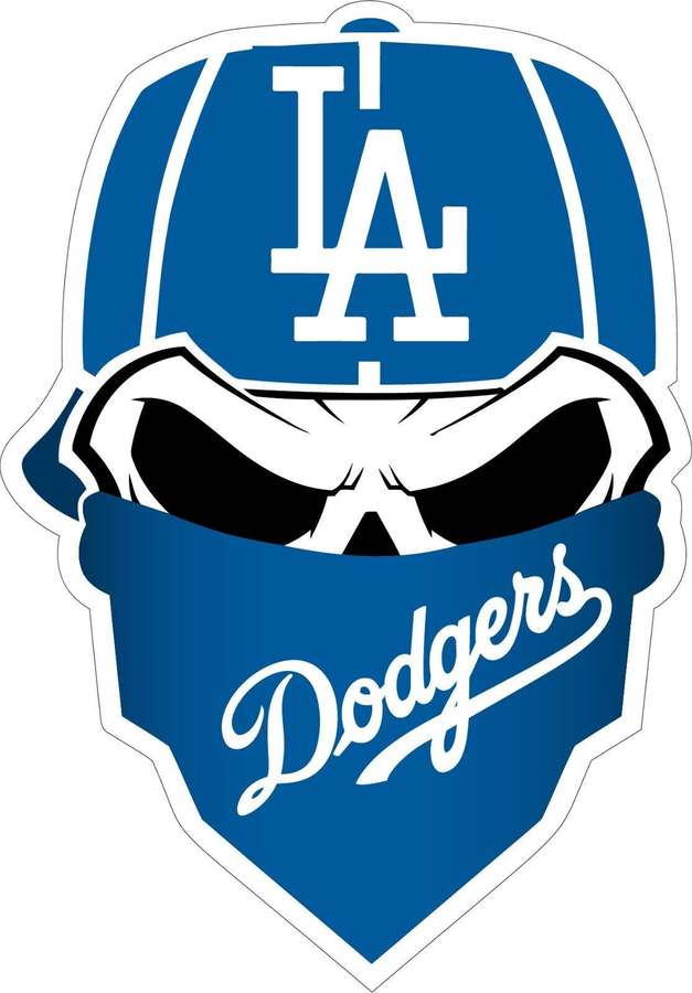 Schädel mit blauer LA Dodgers Kappe und Bandana mit Teamnamen. — Bilder Maskieren Wallpaper