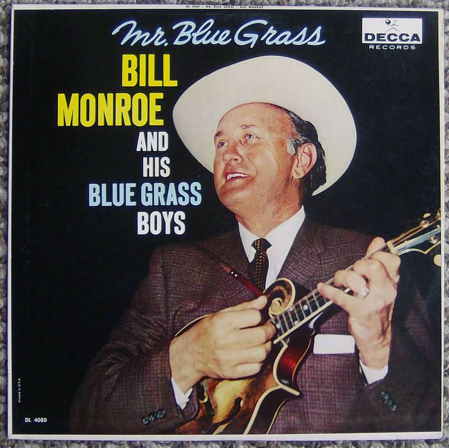 Bill Monroe playing mandolin on his 'Mr. Blue Grass' album cover. — Bill Monroe Wallpaper