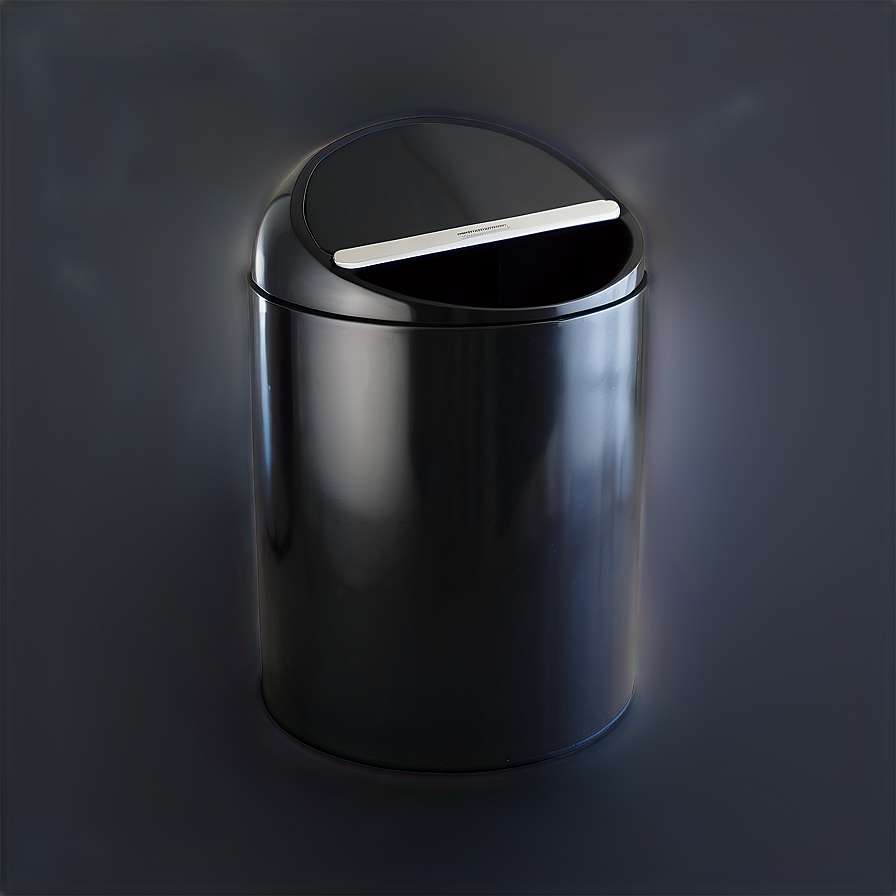 Sleek black trash can with silver lid glowing softly in studio lighting. — Bin PNG