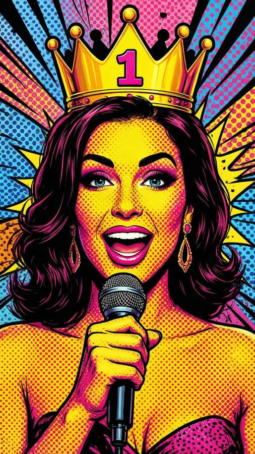 Pop art birthday queen with microphone and comic dots. — Birthday Queen Wallpaper