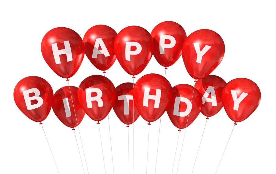 Red balloons with white letters spelling happy birthday. — Birthday Zoom Background