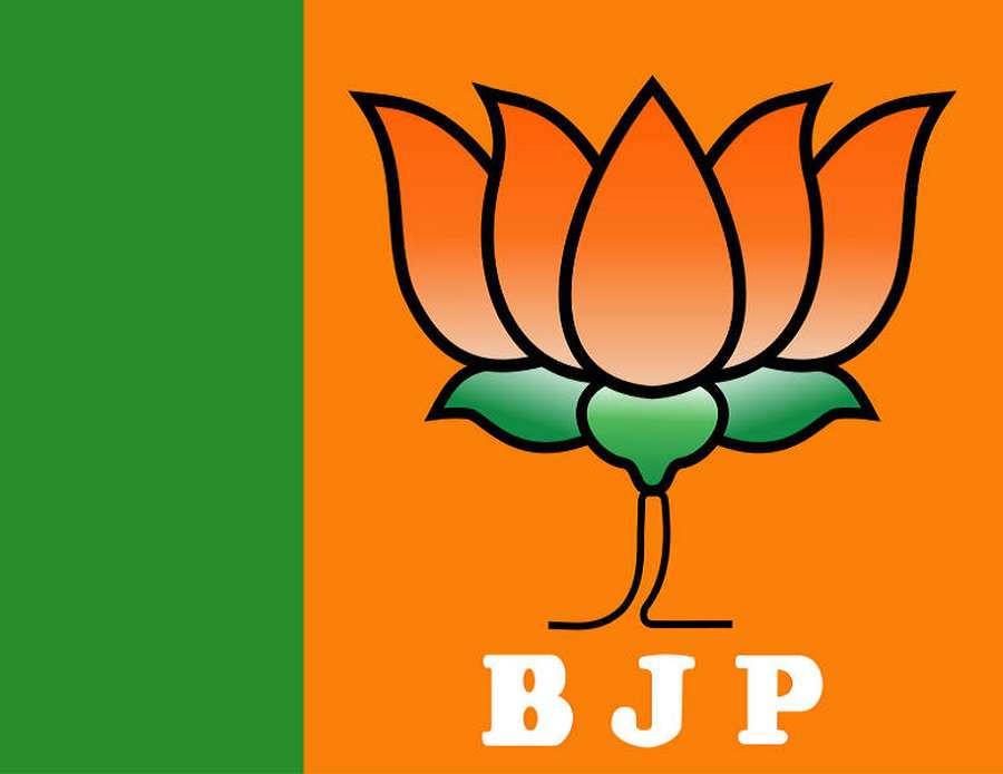 Logotipo de lótus laranja com folhas verdes e texto 'BJP' em fundo laranja e verde. — Bjp Papéis de Parede